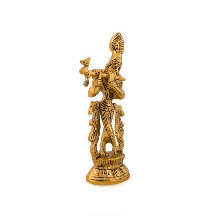 Sri Krishna Idol - 8.5 x 4 Inches | Gold Polish Statue/ Aluminium Kannan Statue for Pooja