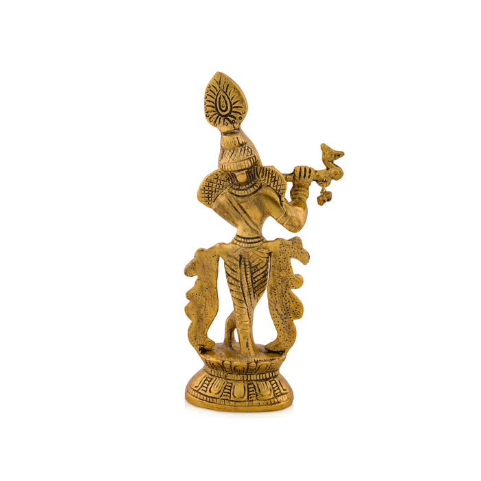 Sri Krishna Idol - 8.5 x 4 Inches | Gold Polish Statue/ Aluminium Kannan Statue for Pooja