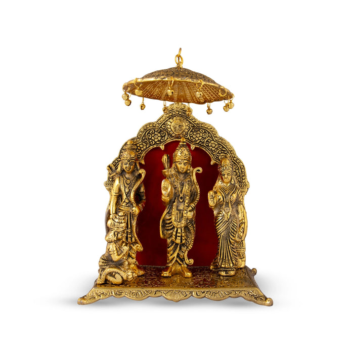 Ram Darbar Murti With Arch - 12 x 8 Inches | Aluminium/ Gold Polish Ram Darbar Idol With Umbrella for Pooja