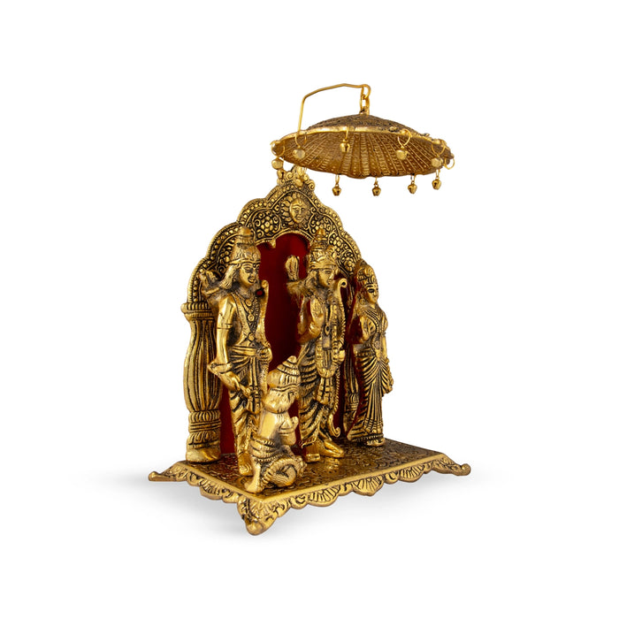 Ram Darbar Murti With Arch - 12 x 8 Inches | Aluminium/ Gold Polish Ram Darbar Idol With Umbrella for Pooja