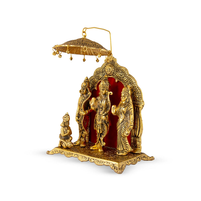 Ram Darbar Murti With Arch - 12 x 8 Inches | Aluminium/ Gold Polish Ram Darbar Idol With Umbrella for Pooja