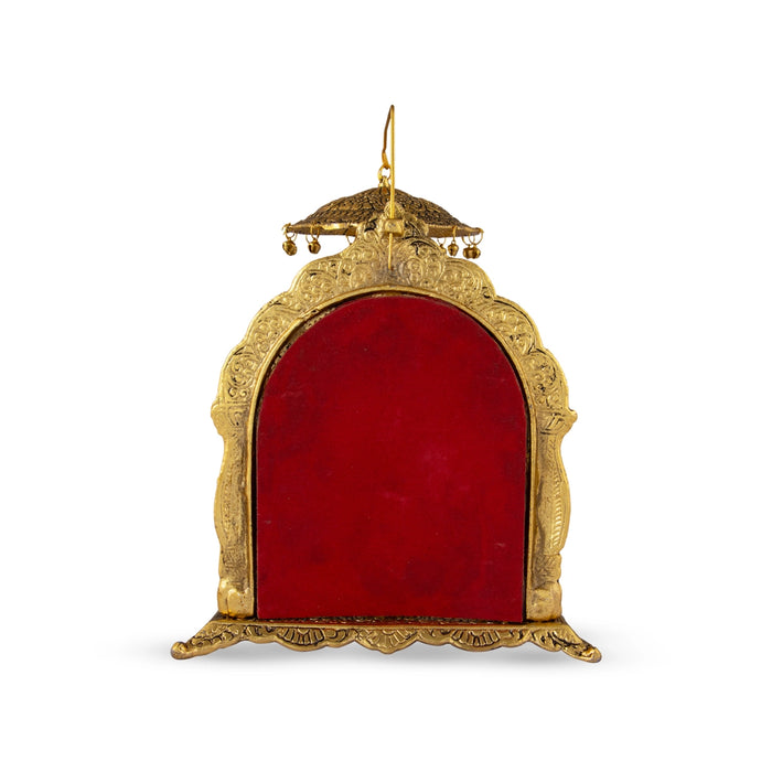 Ram Darbar Murti With Arch - 12 x 8 Inches | Aluminium/ Gold Polish Ram Darbar Idol With Umbrella for Pooja