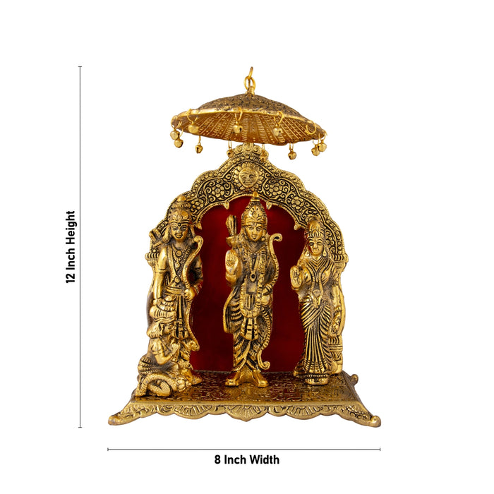 Ram Darbar Murti With Arch - 12 x 8 Inches | Aluminium/ Gold Polish Ram Darbar Idol With Umbrella for Pooja