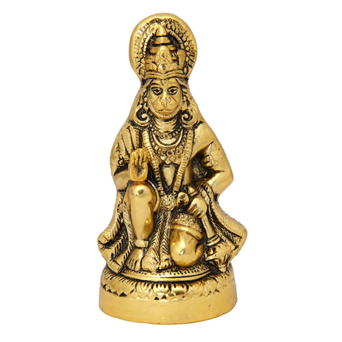 Hanuman Statue | Gold Polish Idol/ Aluminium Anjaneya Statue for Home Decor