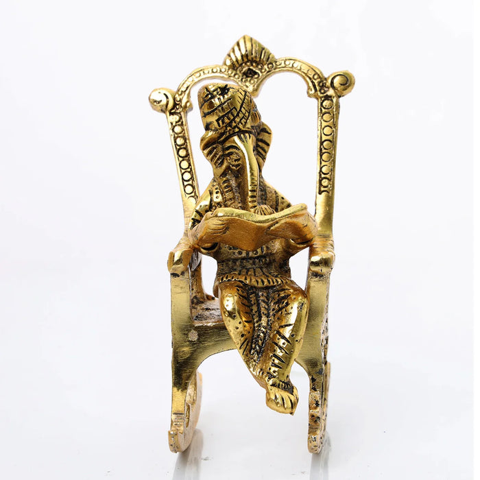 Chair Ganesh Murti - 6 x 2 Inches | Aluminium Idol/ Gold Polish Ganpati Murti/ Vinayaka Idol for Pooja