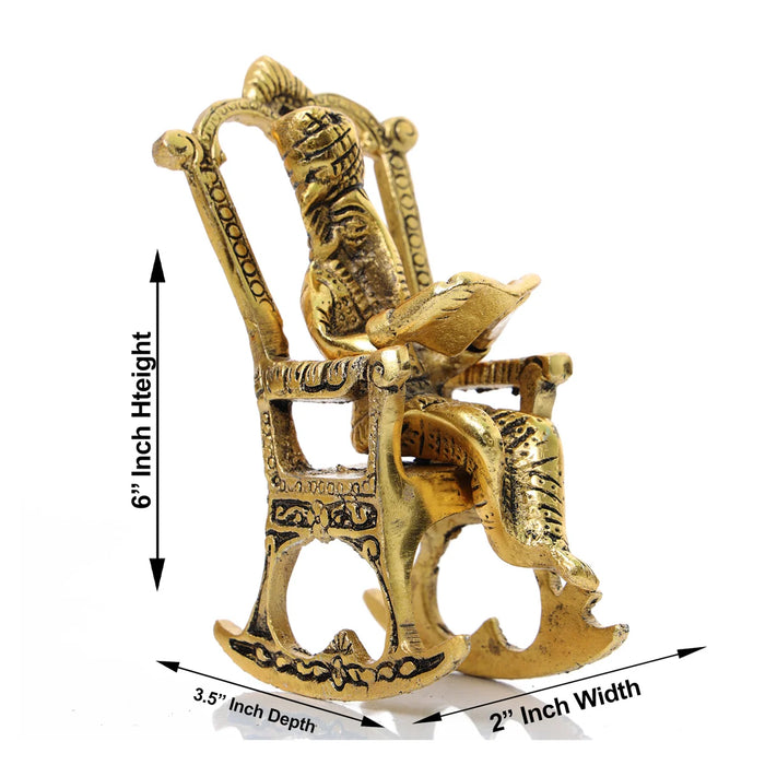 Chair Ganesh Murti - 6 x 2 Inches | Aluminium Idol/ Gold Polish Ganpati Murti/ Vinayaka Idol for Pooja