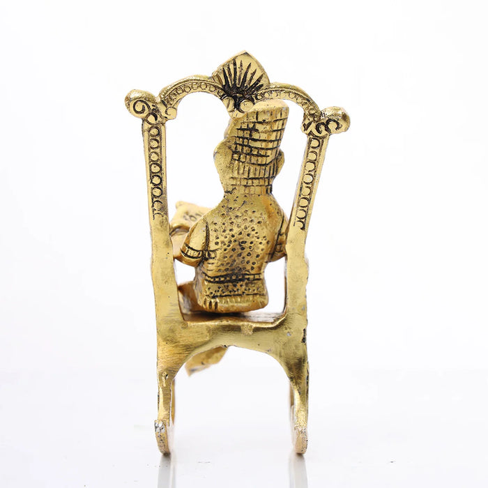 Chair Ganesh Murti - 6 x 2 Inches | Aluminium Idol/ Gold Polish Ganpati Murti/ Vinayaka Idol for Pooja