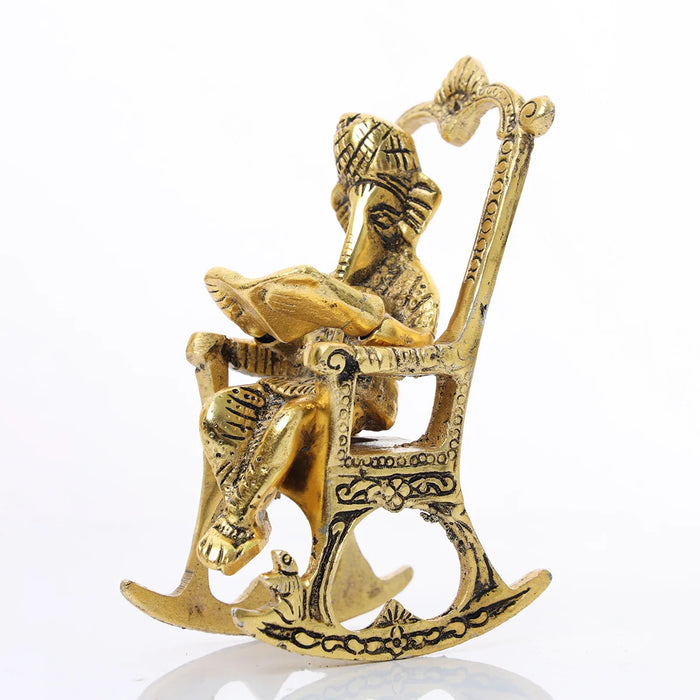 Chair Ganesh Murti - 6 x 2 Inches | Aluminium Idol/ Gold Polish Ganpati Murti/ Vinayaka Idol for Pooja