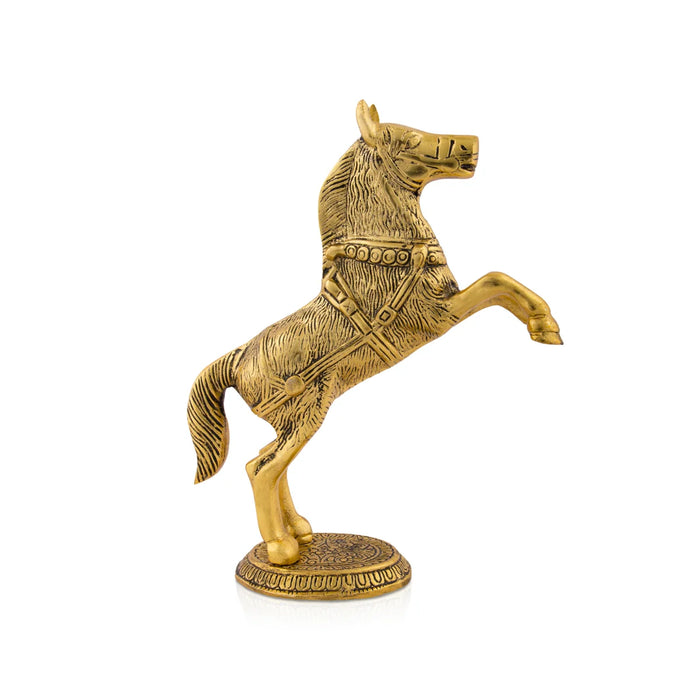 Jumping Horse Statue - 9.5 x 7 Inches | Gold Polish Horse Figurine/ Aluminium Horse Sculpture for Home