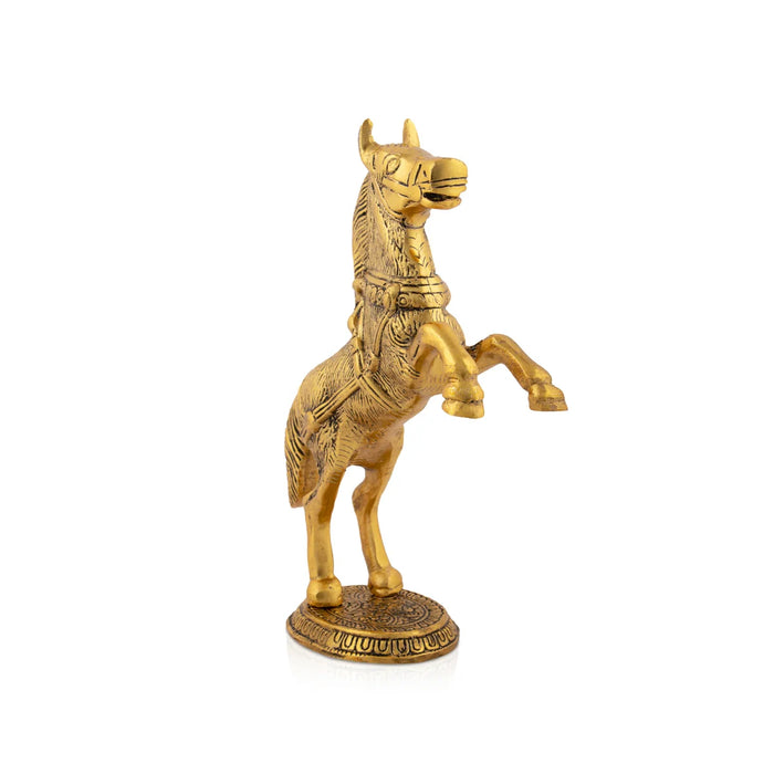 Jumping Horse Statue - 9.5 x 7 Inches | Gold Polish Horse Figurine/ Aluminium Horse Sculpture for Home