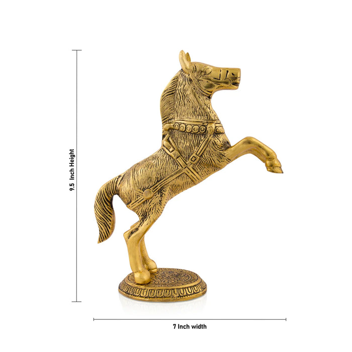 Jumping Horse Statue - 9.5 x 7 Inches | Gold Polish Horse Figurine/ Aluminium Horse Sculpture for Home