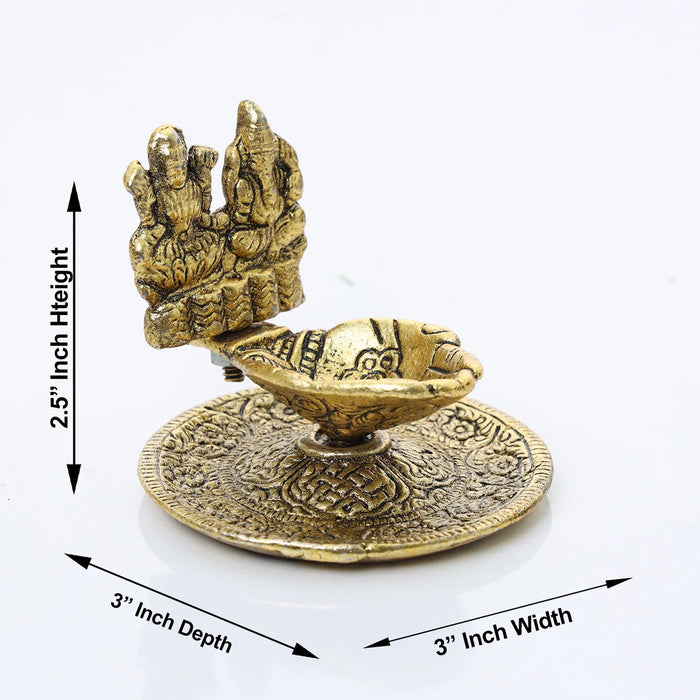 Hand Deep - 2.5 x 3 Inches | Aluminium Diya/ Lakshmi Ganesh with Lamp/ Vilakku for Pooja