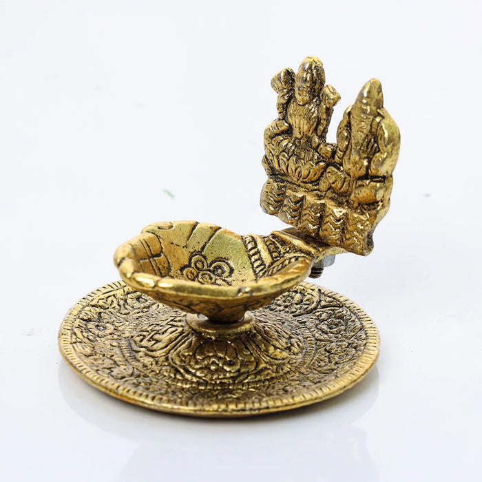 Hand Deep - 2.5 x 3 Inches | Aluminium Diya/ Lakshmi Ganesh with Lamp/ Vilakku for Pooja