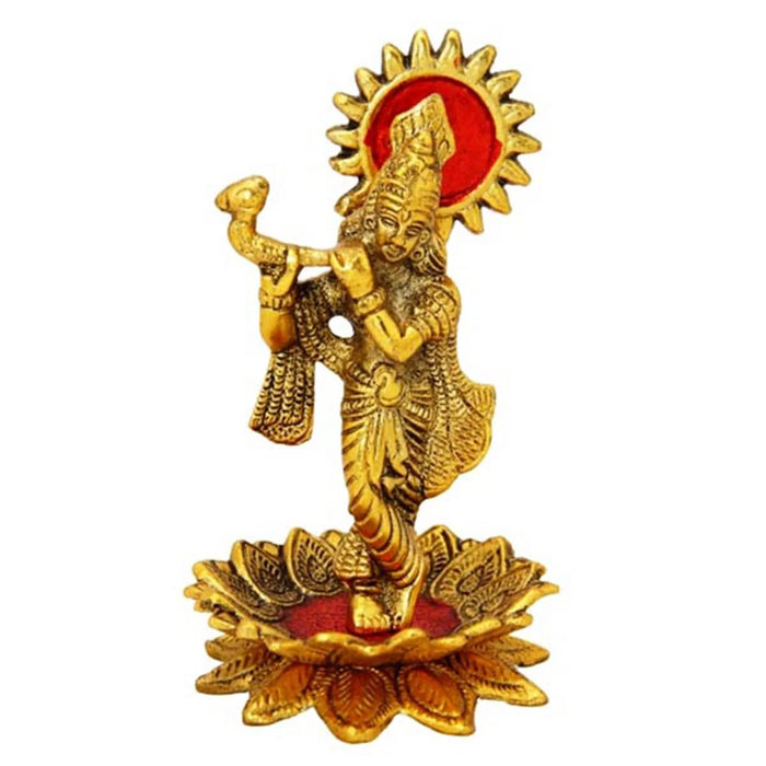 Kamal Krishna Statue | Aluminium Krishna Idol/ Gold Polish Krishna Idol for Pooja