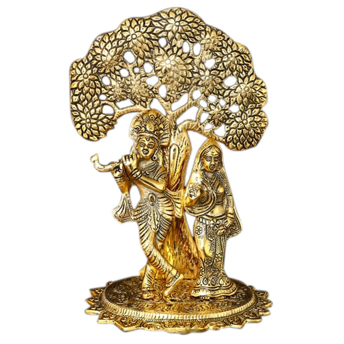 Radha Krishna Statue with Tree | Aluminium Radha Krishna Murti for Pooja/ 1.480 Kgs Approx