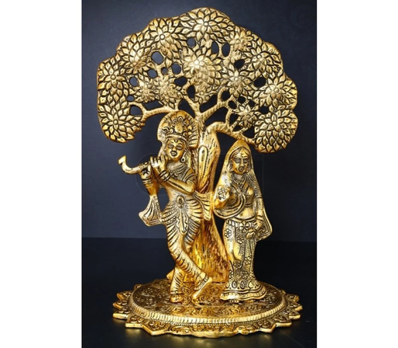 Radha Krishna Statue with Tree | Aluminium Radha Krishna Murti for Pooja/ 1.480 Kgs Approx