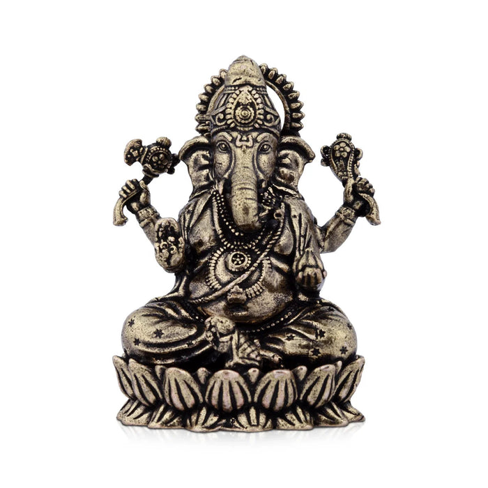 Ganesh Murti - 2 x 1.5 Inches | Brass Idol/ Vinayaka Idol Sitting On Lotus for Pooja