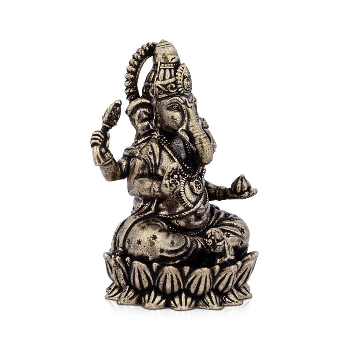 Ganesh Murti - 2 x 1.5 Inches | Brass Idol/ Vinayaka Idol Sitting On Lotus for Pooja