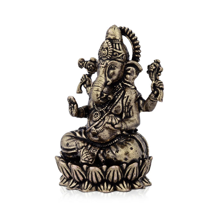 Ganesh Murti - 2 x 1.5 Inches | Brass Idol/ Vinayaka Idol Sitting On Lotus for Pooja