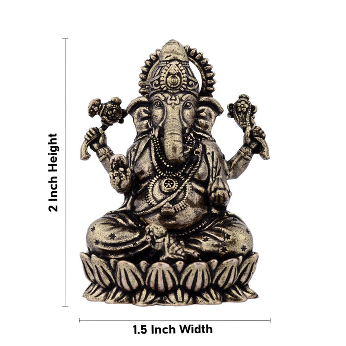 Ganesh Murti - 2 x 1.5 Inches | Brass Idol/ Vinayaka Idol Sitting On Lotus for Pooja