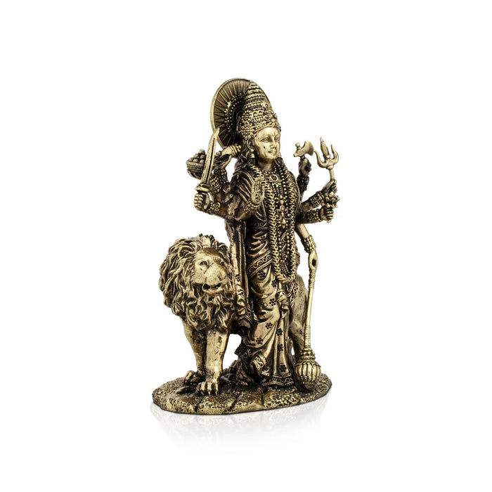 Durga With Lion - 5 x 3.5 Inches | Brass Idol/ Durga Murti/ Standing Durga Idol With 8 Hands for Pooja