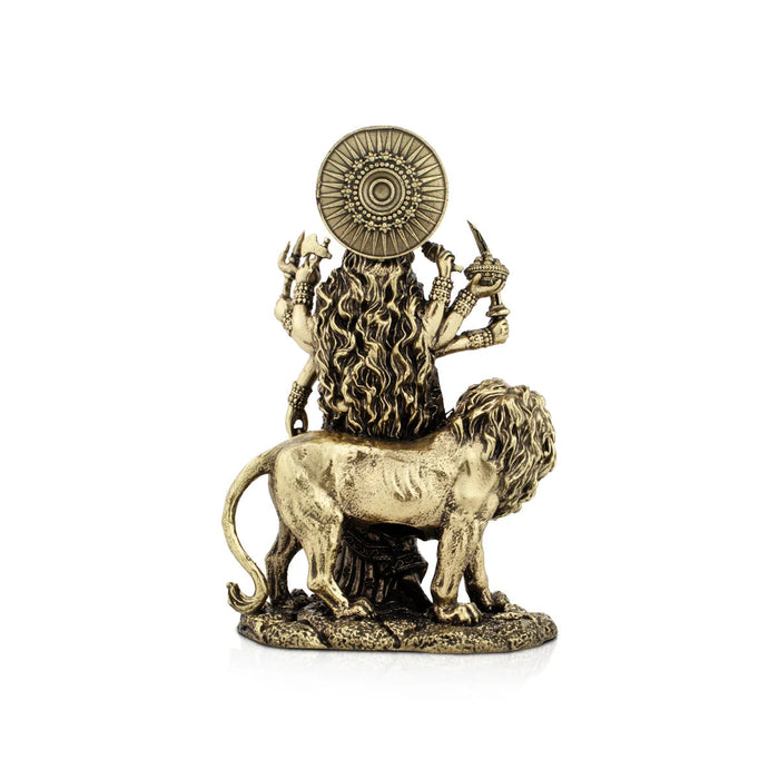Durga With Lion - 5 x 3.5 Inches | Brass Idol/ Durga Murti/ Standing Durga Idol With 8 Hands for Pooja