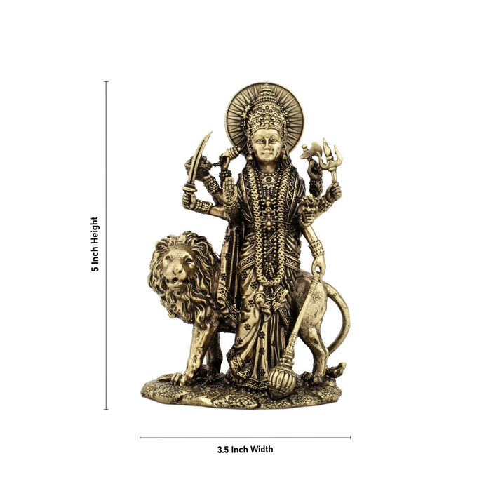 Durga With Lion - 5 x 3.5 Inches | Brass Idol/ Durga Murti/ Standing Durga Idol With 8 Hands for Pooja