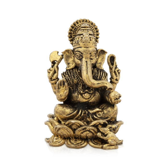 Ganesha Sitting On Lotus Base Murti - 1.5 x 1 Inches | Brass Idol/ Vinayagar Statue For Pooja