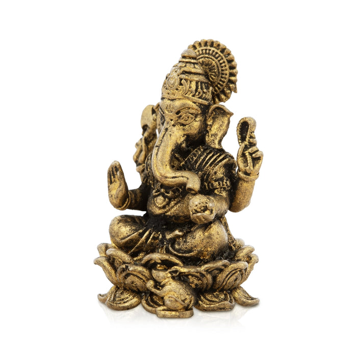 Ganesha Sitting On Lotus Base Murti - 1.5 x 1 Inches | Brass Idol/ Vinayagar Statue For Pooja