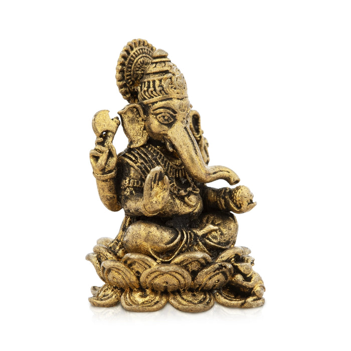 Ganesha Sitting On Lotus Base Murti - 1.5 x 1 Inches | Brass Idol/ Vinayagar Statue For Pooja