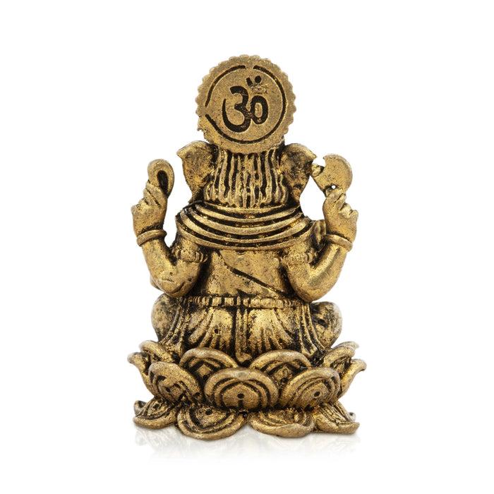 Ganesha Sitting On Lotus Base Murti - 1.5 x 1 Inches | Brass Idol/ Vinayagar Statue For Pooja