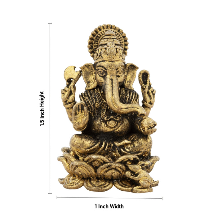 Ganesha Sitting On Lotus Base Murti - 1.5 x 1 Inches | Brass Idol/ Vinayagar Statue For Pooja