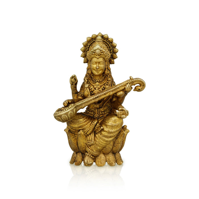 Saraswathi Sitting On Lotus Base Murti - 1.5 x 1 Inches | Brass Idol / Saraswati Devi Statue For Worship