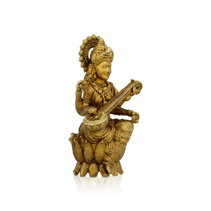 Saraswathi Sitting On Lotus Base Murti - 1.5 x 1 Inches | Brass Idol / Saraswati Devi Statue For Worship
