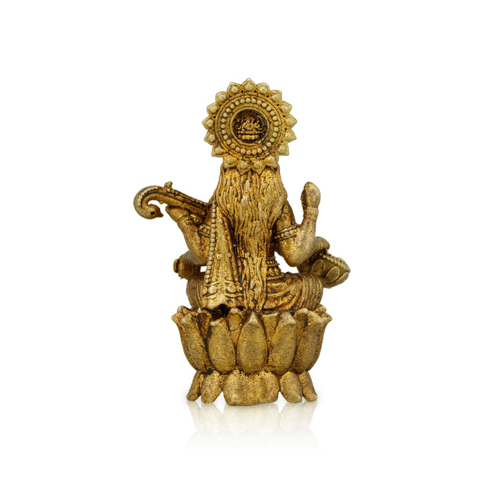 Saraswathi Sitting On Lotus Base Murti - 1.5 x 1 Inches | Brass Idol / Saraswati Devi Statue For Worship