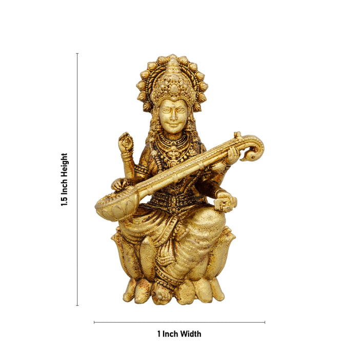 Saraswathi Sitting On Lotus Base Murti - 1.5 x 1 Inches | Brass Idol / Saraswati Devi Statue For Worship