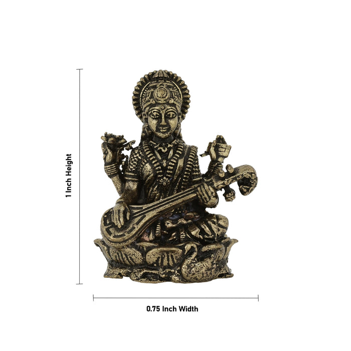 Saraswathi Sitting On Lotus Base Murti - 1 x 0.75 Inches | Brass Idol / Saraswati Devi Statue For Pooja