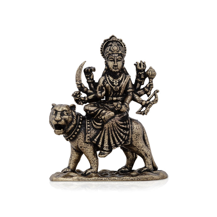 Durga Murti Sitting On Tiger – 1 x 0.75 Inches | Antique Brass Idol / Durga Statue For Pooja Room