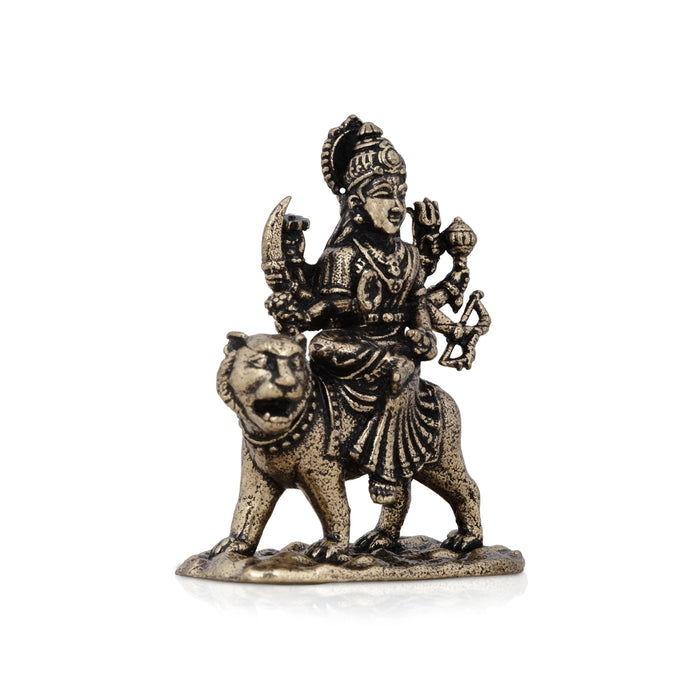 Durga Murti Sitting On Tiger – 1 x 0.75 Inches | Antique Brass Idol / Durga Statue For Pooja Room