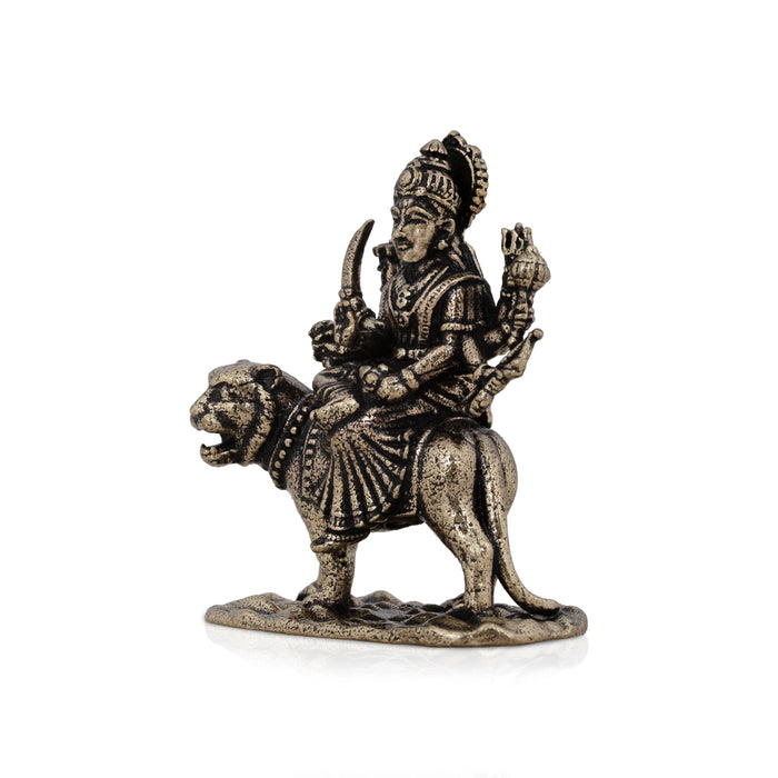 Durga Murti Sitting On Tiger – 1 x 0.75 Inches | Antique Brass Idol / Durga Statue For Pooja Room