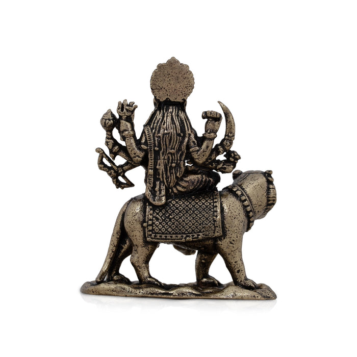 Durga Murti Sitting On Tiger – 1 x 0.75 Inches | Antique Brass Idol / Durga Statue For Pooja Room