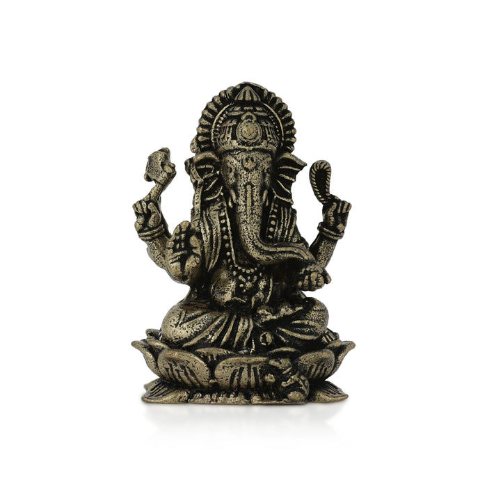 Vinayagar Sitting On Lotus Base Murti - 1 x 0.75 Inches | Brass Statue / Ganpati Idol For Pooja