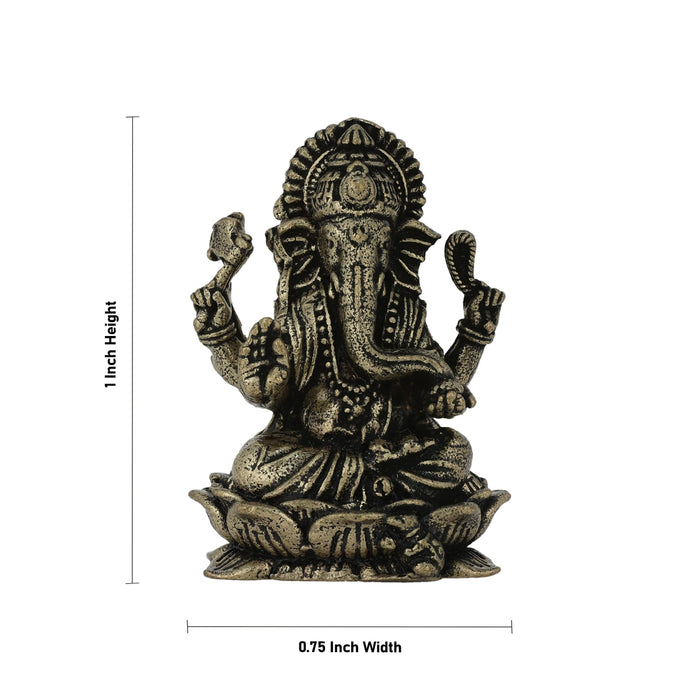 Vinayagar Sitting On Lotus Base Murti - 1 x 0.75 Inches | Brass Statue / Ganpati Idol For Pooja