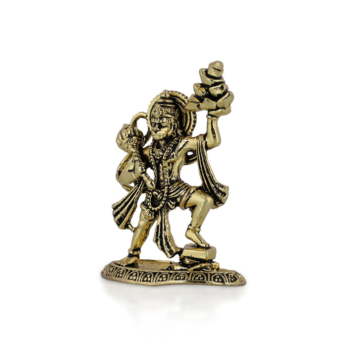 Sanjeevi Hanuman Standing on Base Statue - 1.75 x 1.25 Inches | Brass Idol/ Anjaneyar Murti For Home
