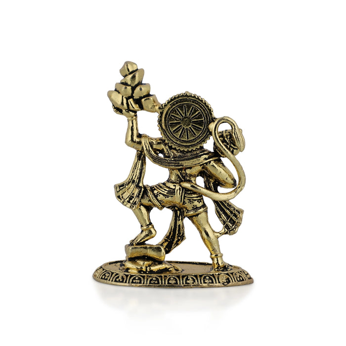 Sanjeevi Hanuman Standing on Base Statue - 1.75 x 1.25 Inches | Brass Idol/ Anjaneyar Murti For Home