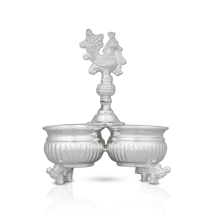 4 Cups Chomukha With Annam Handle-6.5x4.5 Inches | White Metal Panchwala With Elephant Leg/Chandan Bowl for Pooja