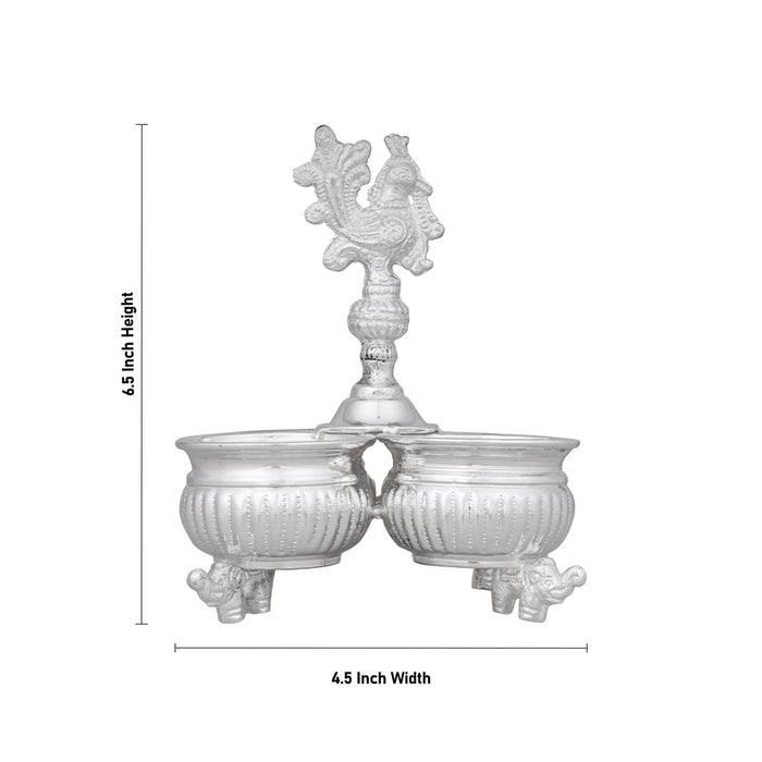 4 Cups Chomukha With Annam Handle-6.5x4.5 Inches | White Metal Panchwala With Elephant Leg/Chandan Bowl for Pooja