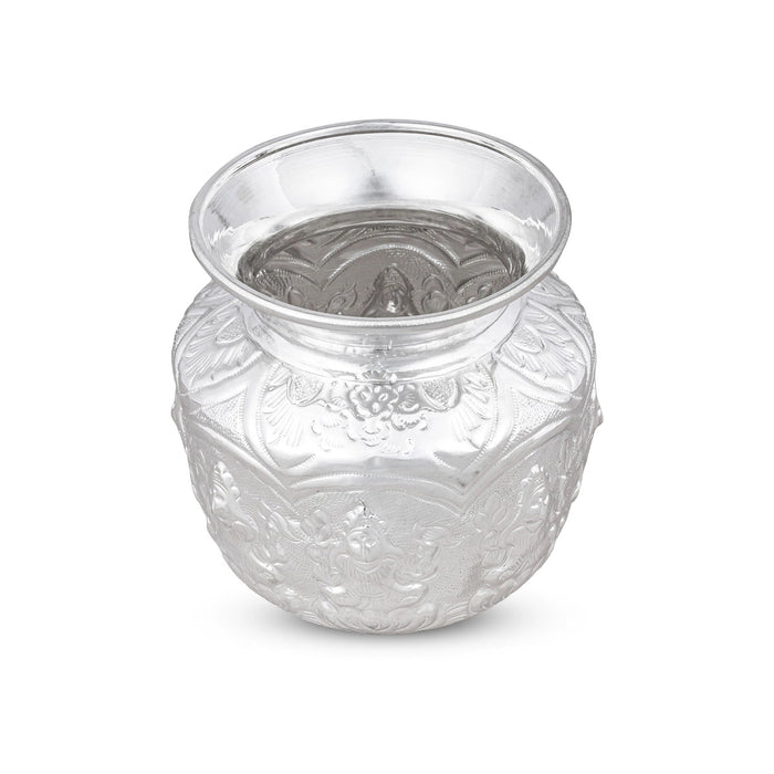 Ashtalakshmi Design Lota - 5.5 x 4.5 Inches | White Metal Chombu/ Kalash/ Pooja Pot for Home