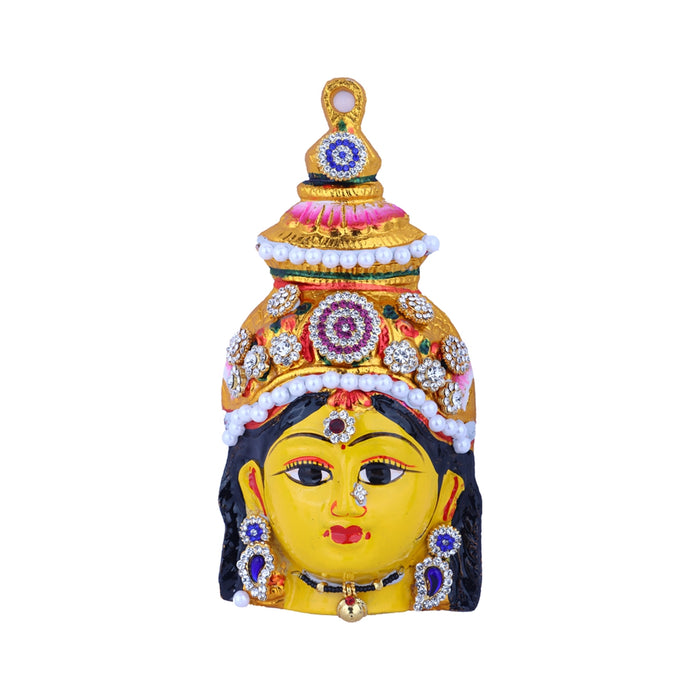 Ammavari Face - 7 x 3.5 Inches | Zinc Vara Lakshmi Face/ Yellow Amman Mugam for Deity/ 120 Gms Approx