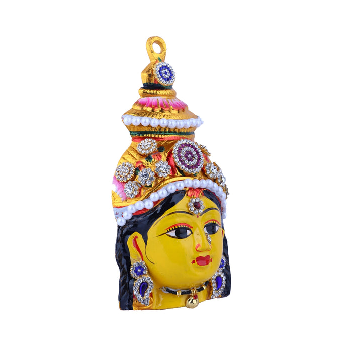 Ammavari Face - 7 x 3.5 Inches | Zinc Vara Lakshmi Face/ Yellow Amman Mugam for Deity/ 120 Gms Approx